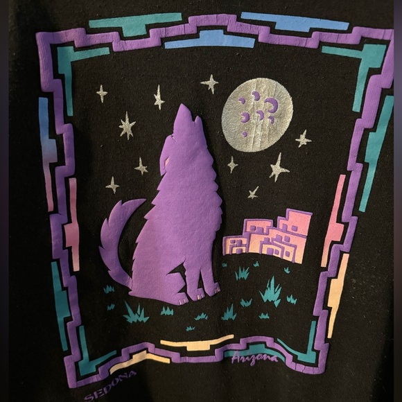 VTG Sedona Arizona Southwestern Tourist Sweatshirt Wolf Moon Desert 90s Native - Picture 5 of 12